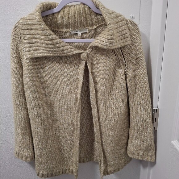 Laura Ashley Womens Open Front Beige Cardigan Sweater With Button Detail US6 - Picture 1 of 7